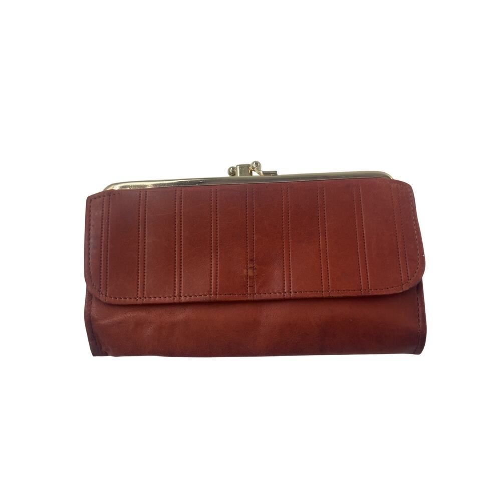 Vintage Princess Gardner Lambskin Clutch Wallet – Cognac – Double Kiss Lock